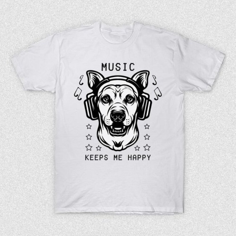 Music Keeps Me Happy Shirt, Dog Wear Headphones Graphics Shirt